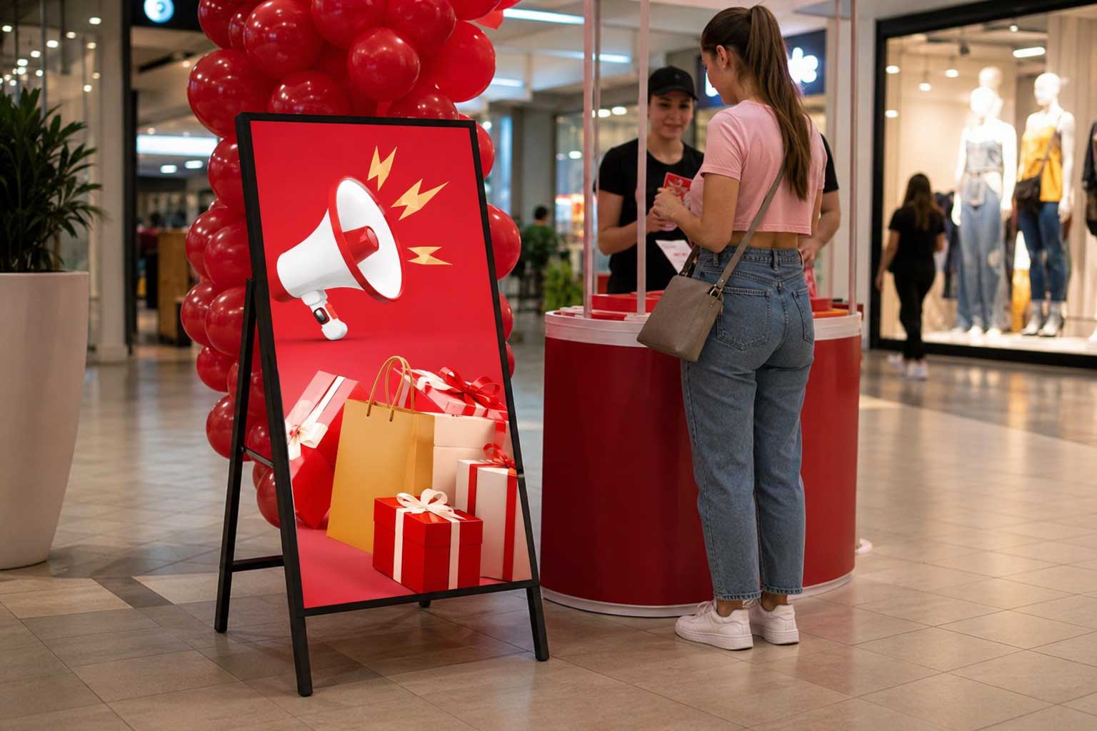 LCD totem s uvítací grafikou